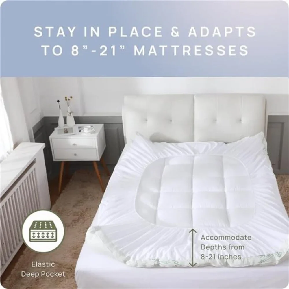 Cooling Mattress Topper - Queen Size | Plush Pad Mattress Topper for Back Pain